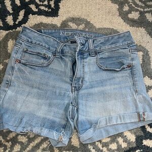 American Eagle Outfitters Women's Faded Blue Midi Jean Shorts